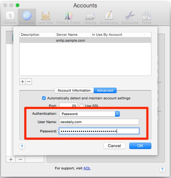 how to update password on mac mail